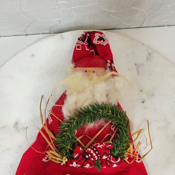 VINTAGE Bandana Santa  17" Tall Rustic Ornament Christmas Hand Made - Picture 4 of 13